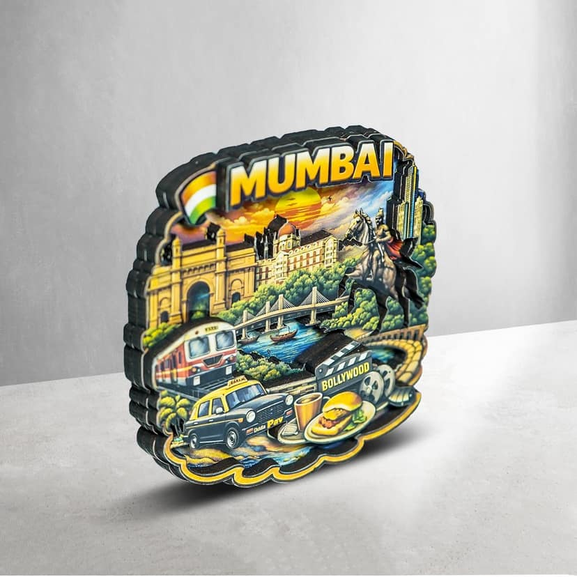 MustHome Mumbai Wooden Fridge Magnet, Indian-Themed Souvenir Gift for Refrigerators and Almirahs