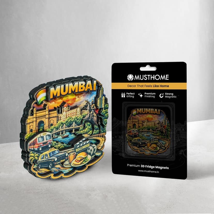 MustHome Mumbai Wooden Fridge Magnet, Indian-Themed Souvenir Gift for Refrigerators and Almirahs view 3