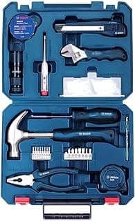 Bosch Hand Tool Kit (Blue, 66 Pieces) – Multi-Purpose Set with Hammer, Plier, Cutter, Torch, Wrench, Screwdriver Bits, Drill Bit, Tape, Screws & More