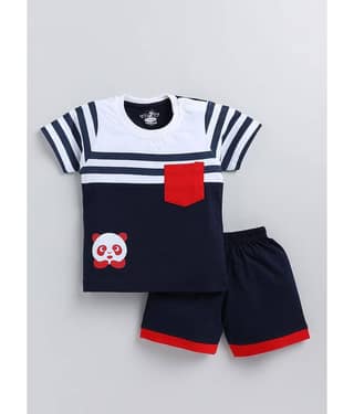 CUTOPIES Pack of 1 Unisex for Baby Cotton Blend T-Shirt & Shorts ( Navy )