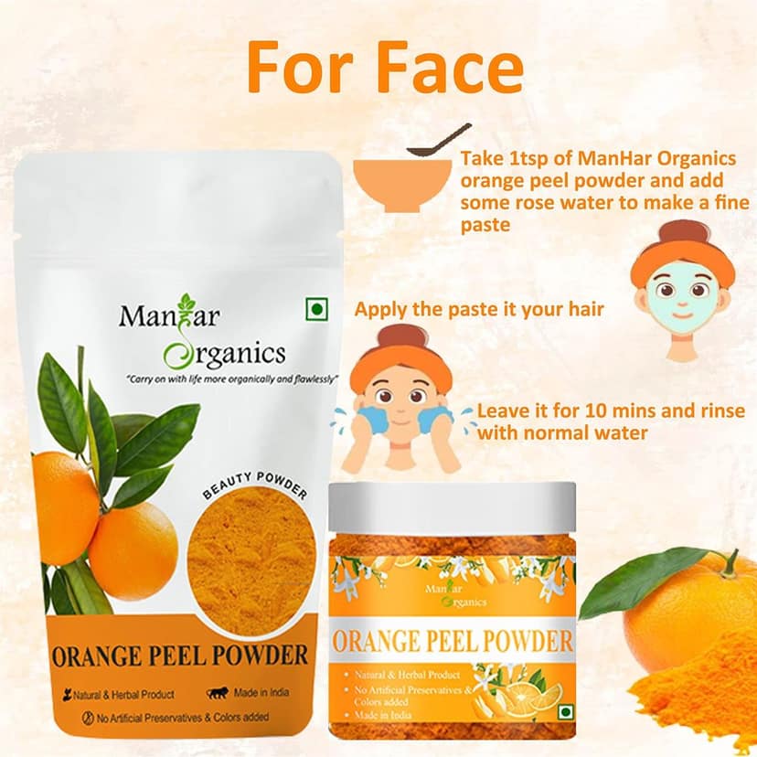 ManHar Organics Orange Peel Powder 100gm| Natural & Pure | Skin Brightening, Anti-Aging, and Acne Treatment | Herbal Beauty Powder view 6