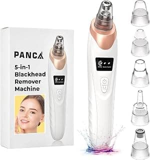 PANCA 5-in-1 Blackhead Remover Machine | Electric Pore Cleaner & Whitehead Removal Tool | USB Rechargeable Skin Care Device for Face Cleansing & Exfoliation (Black)