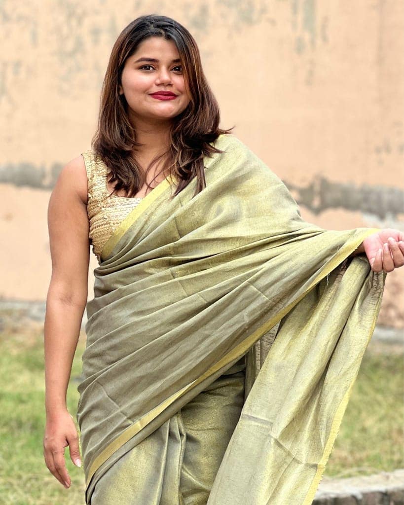 Hand Dyed Pure Tissue Linen Grey Color Saree With Running Blouse Hand Dyed-1577 view 2