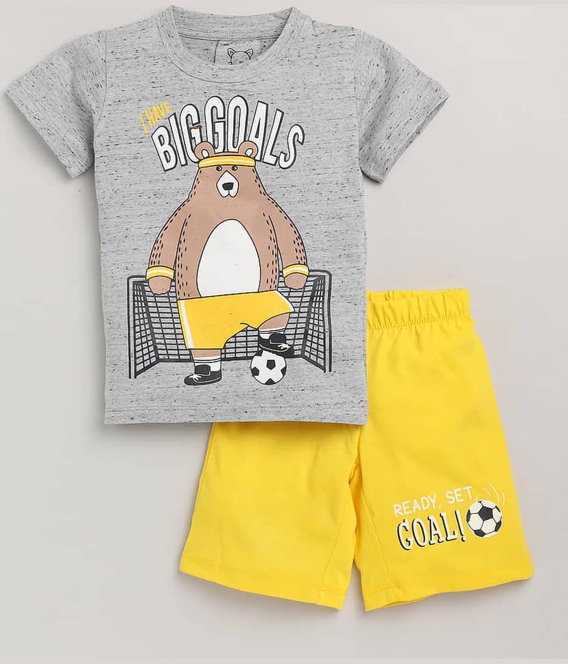 Lazy Shark Pack of 1 Boys Cotton Blend T-Shirt & Shorts Set ( Light Grey )
