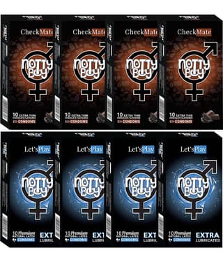 NottyBoy Combo Pack Extra Lubricated and Chocolate Flavoured, Ultra Thin Condoms For Men - 80 Units