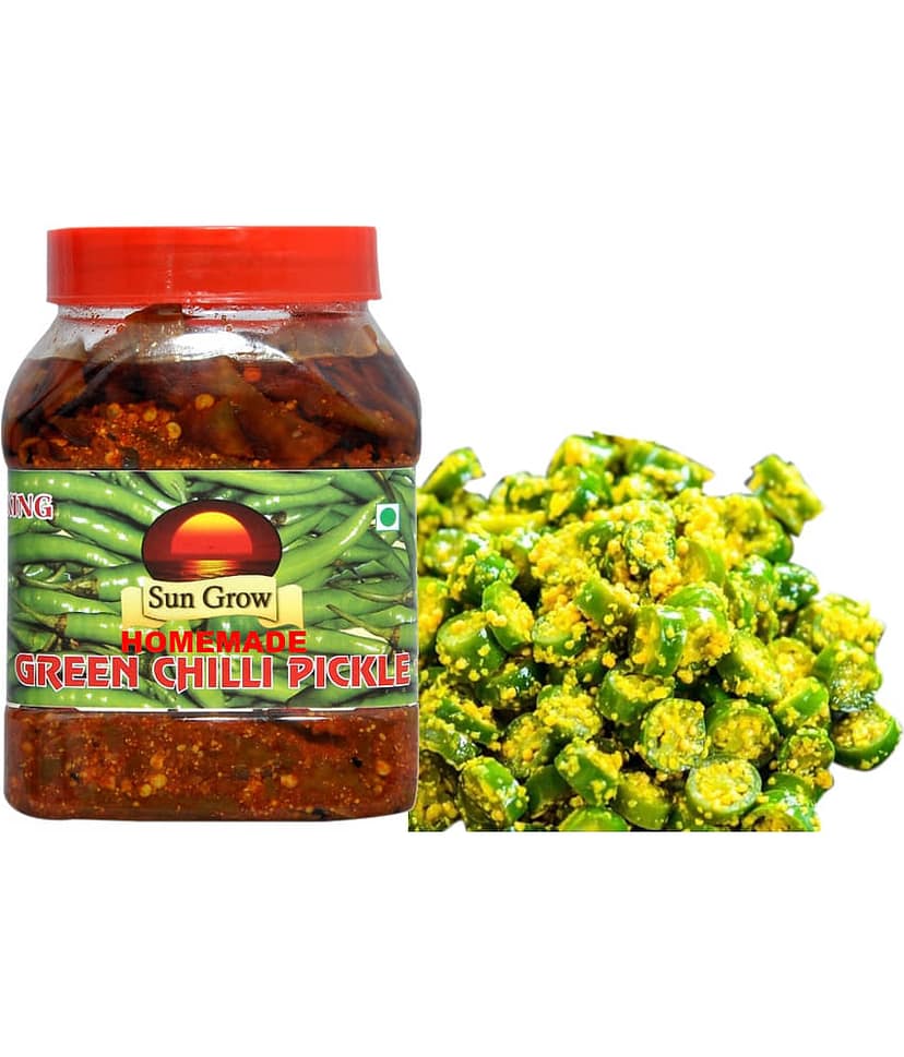 Sun Grow HOMEMADE Handmade Organic Royal Kashmiri Green Chilli Pickle Achaar Tate of King Trust Pickle 1 kg