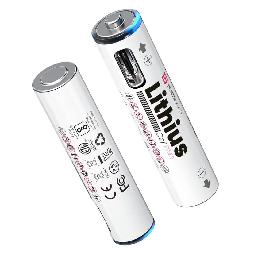 Portronics Lithius Cell - AAA USB-C Rechargeable Lithium-ion Battery, Pack of 2, Type C Charging Port, AAA Size,, Leak Proof Design, LED Indicator