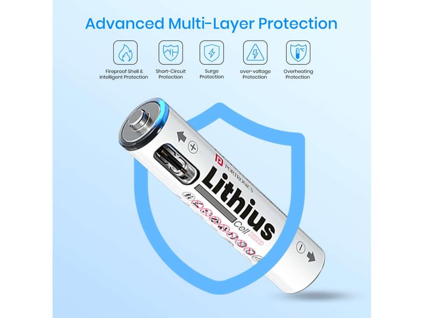 Portronics Lithius Cell - AAA USB-C Rechargeable Lithium-ion Battery, Pack of 2, Type C Charging Port, AAA Size,, Leak Proof Design, LED Indicator view 2