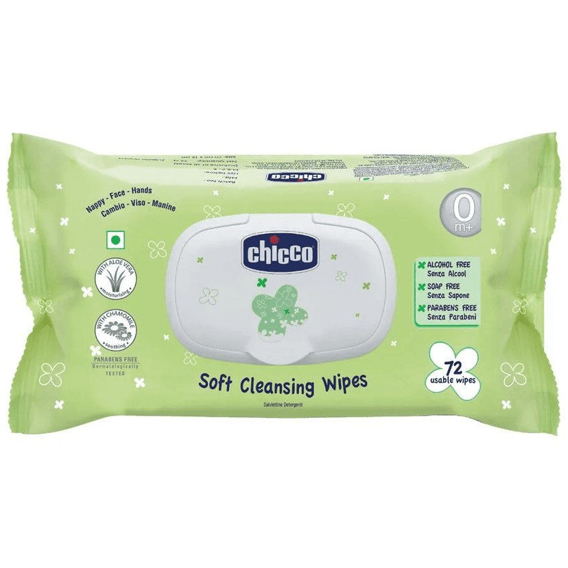 Chicco Soft Cleansing Wipes With Aloe Vera Moisturising & Nourishing 72 Pcs