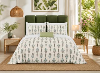 DHRUVINSRI Authentic Hand Block Luxury Super King Cotton Bedsheet 108x108 With 2 Pillow Covers, Floral Pattern, Breathable, Premium bamboo cotton