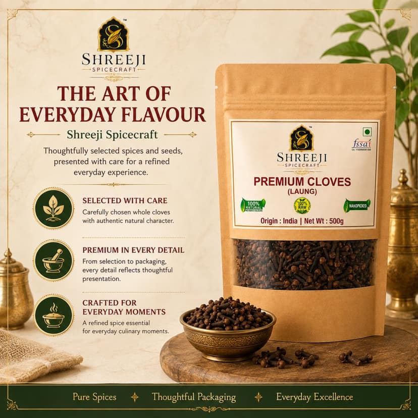 Shreeji Spicecraft Whole Cloves Laung Raw Aromatic Whole Spices Sabut Long for Cooking Indian Masala Chai Biryani Kadha Spice Pouch view 5