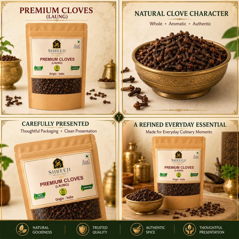 Shreeji Spicecraft Whole Cloves Laung Raw Aromatic Whole Spices Sabut Long for Cooking Indian Masala Chai Biryani Kadha Spice Pouch view 6