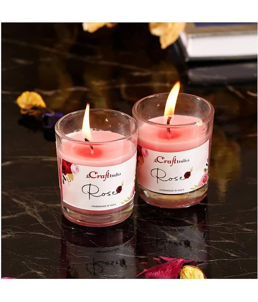 eCraftIndia Rose Votive Glass Candle Scented - Pack of 2