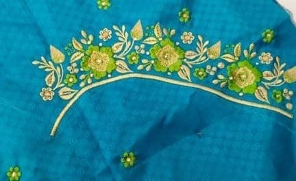 Blue Embroidered Blouse With Golden Thread view 3
