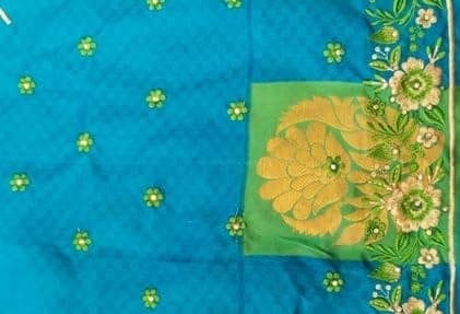 Blue Embroidered Blouse With Golden Thread view 4
