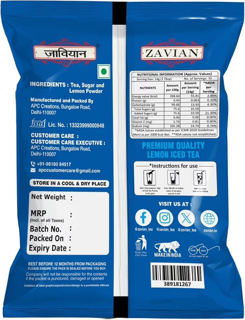 ZAVIAN Lemon Iced Tea Premix - 500g view 2