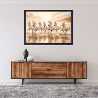 Manvis Creations Seven White Horses Beach Sunrise Wall Painting Frame