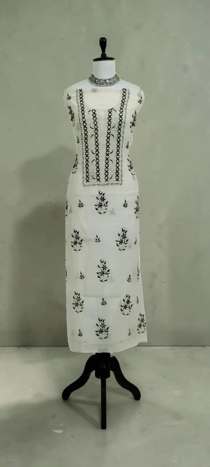 White Chikankari Mul Cotton Dress Material with Dupatta view 3