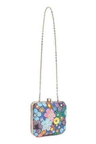 Blue Satin Printed & Sequins Work Clutch