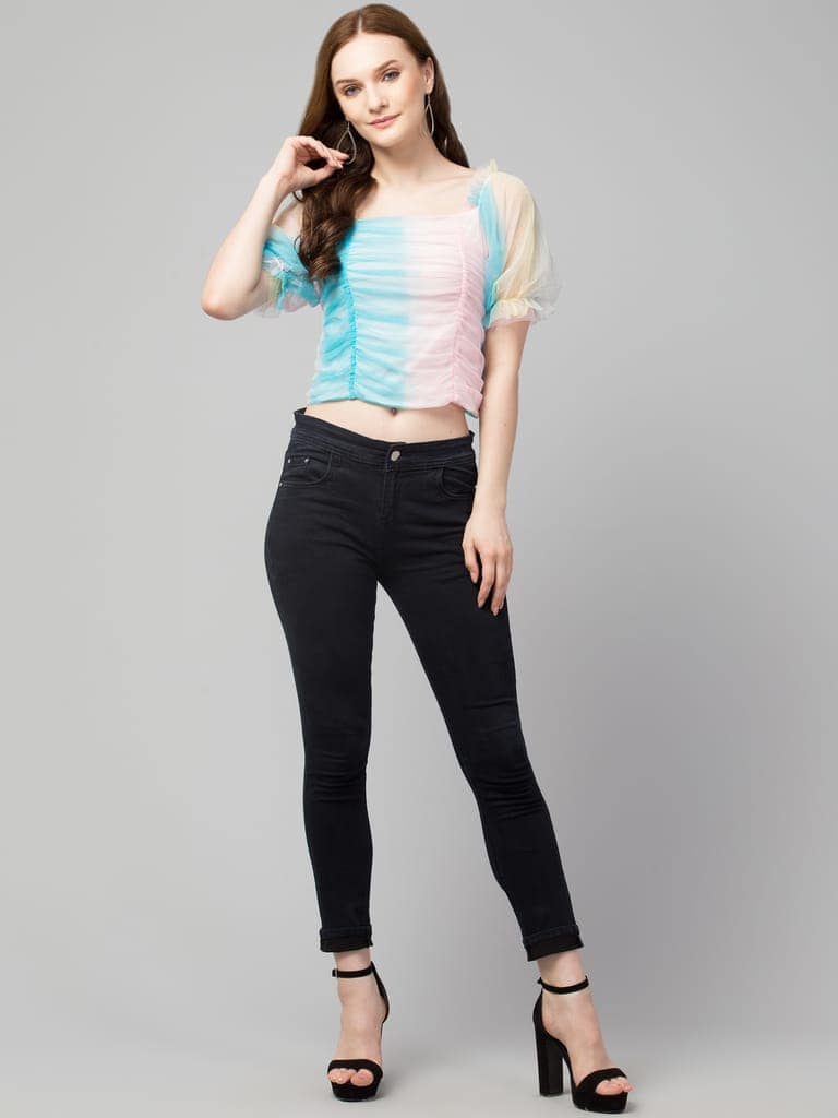 Women Rainbow Mesh Top view 3