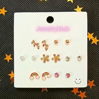 Jewelryklub Combo Set Of 7 Pairs Celebrity Inspired Latest Trendy Stylish Rose Gold Plated Pearl Stud Earrings for Women and Girls (Design 6)