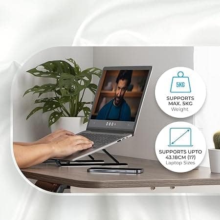Zebronics-NS1000 Laptop Stand Featuring Foldable Design, Anti-Slip Silicone Rubber Pads, Supports Maximum of 5kgs Weight, 6 Adjustable Levels view 5
