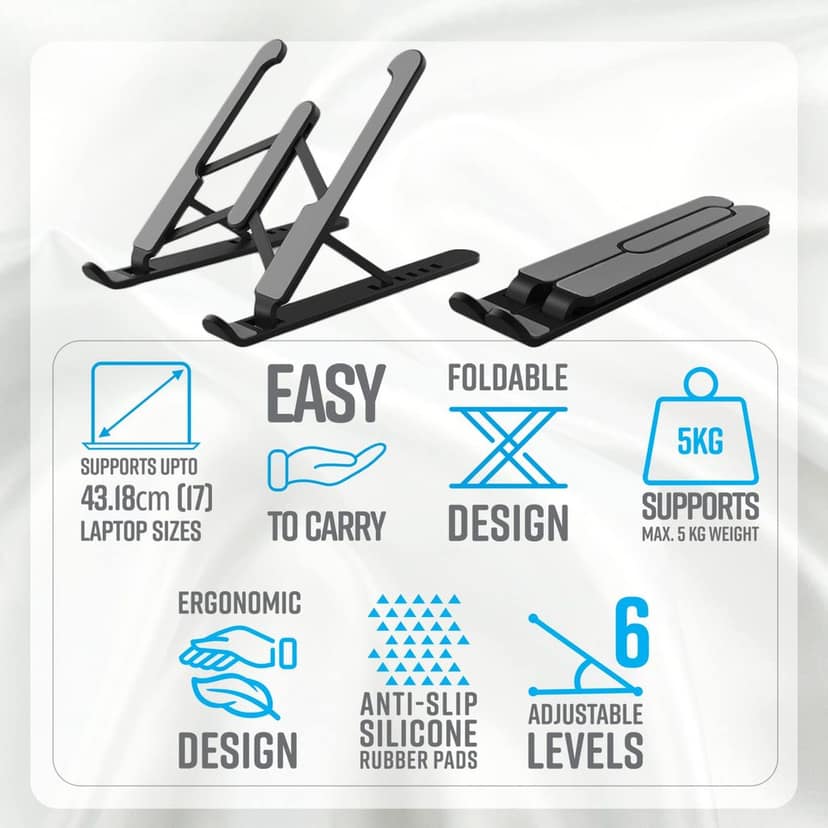 Zebronics-NS1000 Laptop Stand Featuring Foldable Design, Anti-Slip Silicone Rubber Pads, Supports Maximum of 5kgs Weight, 6 Adjustable Levels view 7