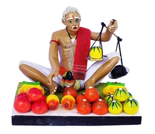 Krishnanagar Handmade Clay Gift & Decor - Basic- Sitting Human Figure Miniature Idol - Fruit Seller