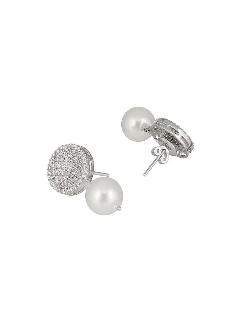 925 Sterling Silver Cubic Zirconia Circular Pearl Drop Earrings view 10