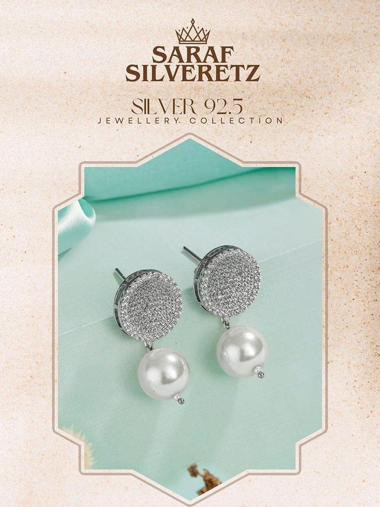 925 Sterling Silver Cubic Zirconia Circular Pearl Drop Earrings view 3