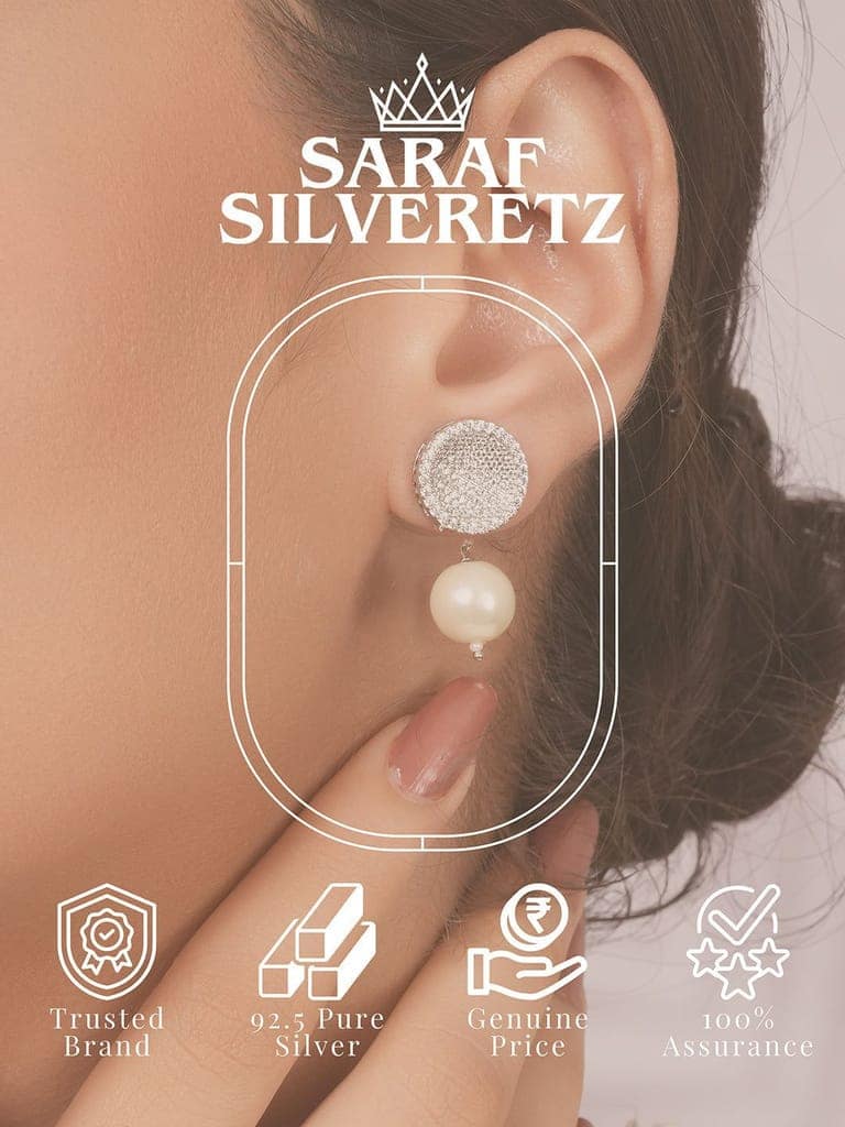 925 Sterling Silver Cubic Zirconia Circular Pearl Drop Earrings view 6