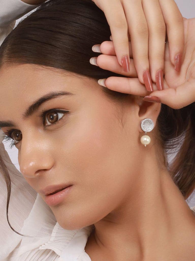 925 Sterling Silver Cubic Zirconia Circular Pearl Drop Earrings view 8