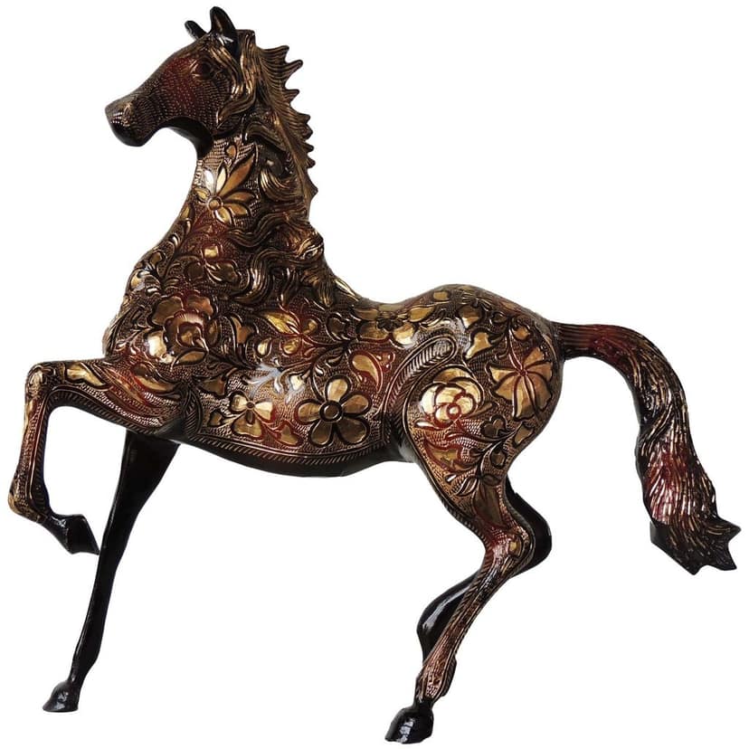 Brass Horse Showpiece Statue For Home Decor & Office Gift, Height : 15 Inch (ANMAS008 B) view 2
