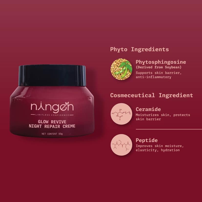 Glow Revive Night Repair Creme – Non-Greasy Night Cream with Palmitoyl Pentapeptide-4, Ceramide EOP & Phytosphingosine view 4