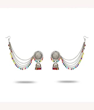 YouBella Multicolour Oxidized Silver Plated Afghani Kashmiri Tribal Jhumka Earrings for Women
