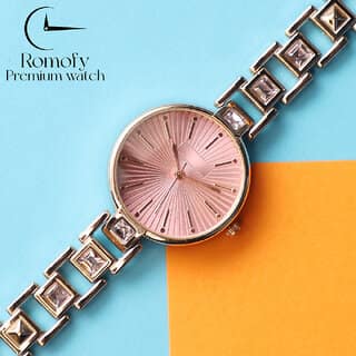 New arrival Bracelet Stylish Design Peach Diamond Belt Rose Gold Classic Watches Analog Watch For Girls