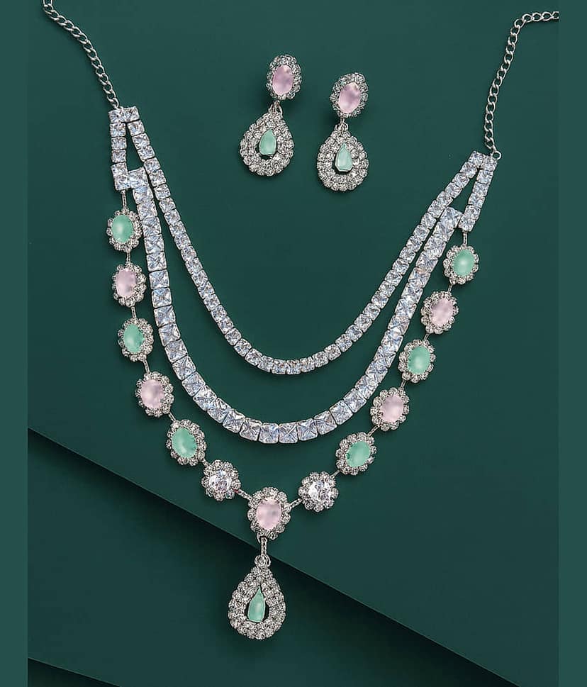 SHANKHRAJ MA LL Green Metal Necklace Set ( Pack of 1 )