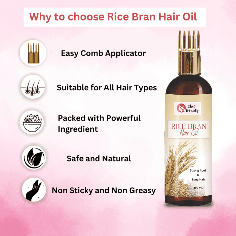 Chic Beauty Rice Bran Hair oil with comb applicator 100ML for Strong Root and Long Hair view 5