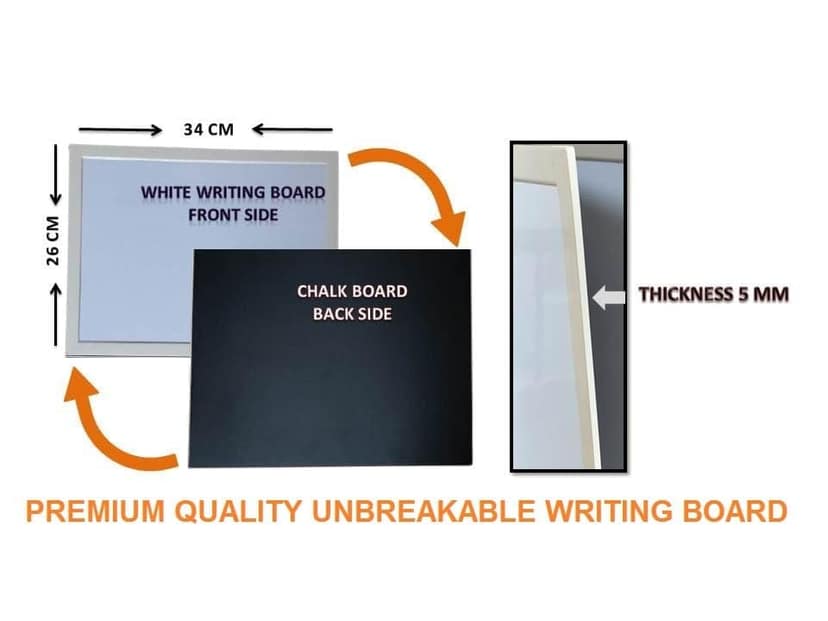 MD Ultra Slim Double Sided Lightweight Unbreakable Writing Board (White and Chalk Black Writing Board for Kids 34 x 26 cm) view 2