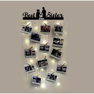 Khush Its Amazing Wooden Hanging Best Ever Sister With LED Light Photo Display Picture Frame Collage Picture Display Org
