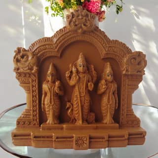 AMS Resin Thiruthani Murugan Idol with Peacock Hindu God Subramanya Swamy Statue with Wives Valli & Deivanai Spiritual Decor for Pooja Room, Home Temple & Devotional Gift 12 cm