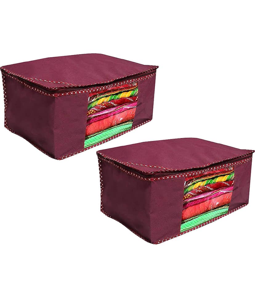 SH. NASIMA less Non Woven Fabric Saree Cover Set with Transparent Window, Extra Large,less (3, Maroon)