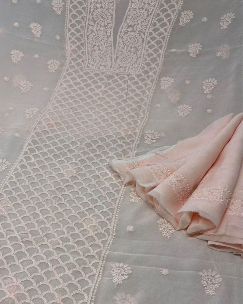 Pure Georgette Kurti Light Rose Pink Color with heavy Chikankari work Dupatta-5255 view 2