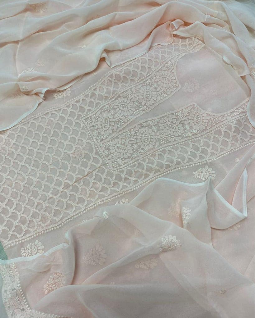 Pure Georgette Kurti Light Rose Pink Color with heavy Chikankari work Dupatta-5255 view 3