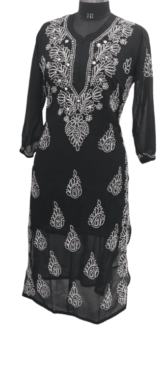 Women Chikankari Embroidered Kurti in Fox Georgette Fabric view 6