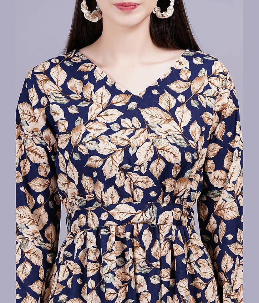 HIGHLIGHT FASHION EXPORT Women Rayon Printed Fit & Flare Dress ( Blue ) view 2