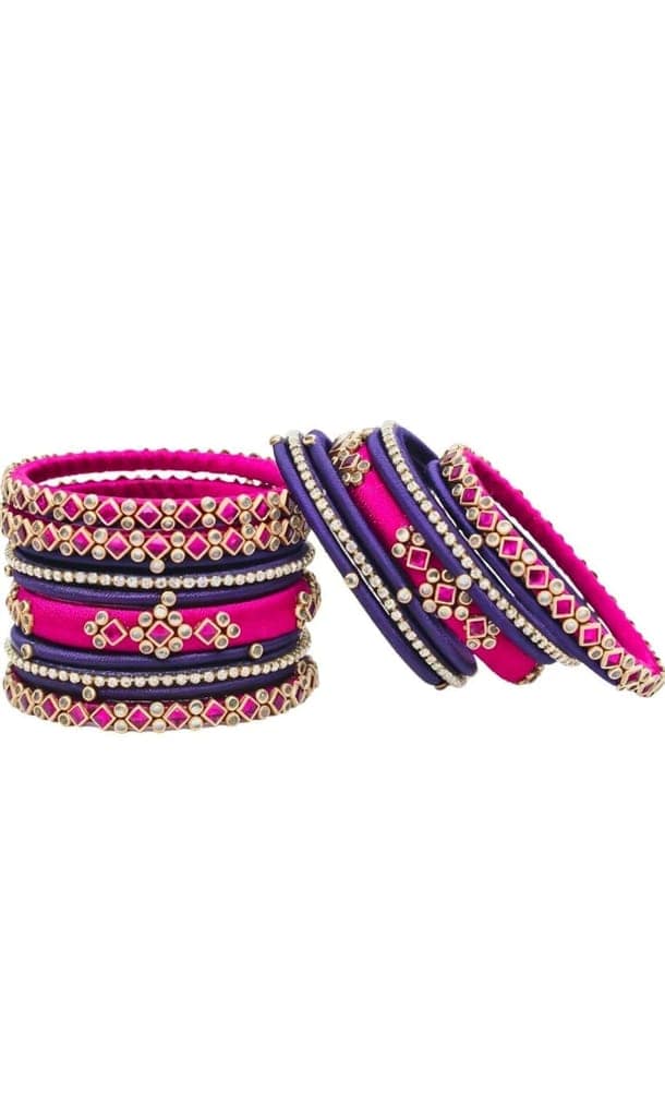 Set of 12 Silk Thread Bangles with Rhinestone Accents** view 3