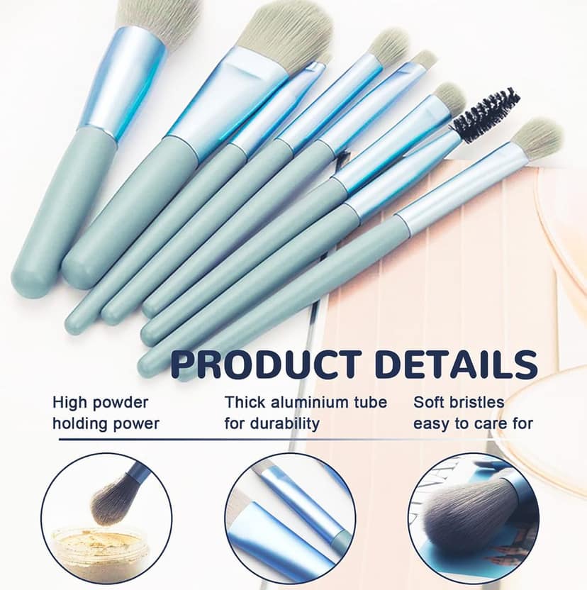 8 Piece Makeup Brush Set with Aluminum Tube and Soft Bristles view 4