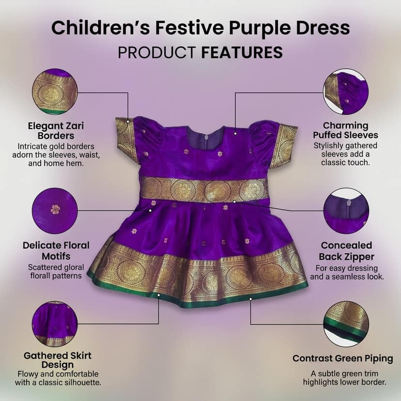 LUSTER Elegant Baby Girl's Silk Satin Frock and Dresses Available (Newborn Baby to 5 Years) Ideal for Birthdays, Festivals, and Weddings. Sleeveless Affordable Quality Cute Baby Frock Purple view 4