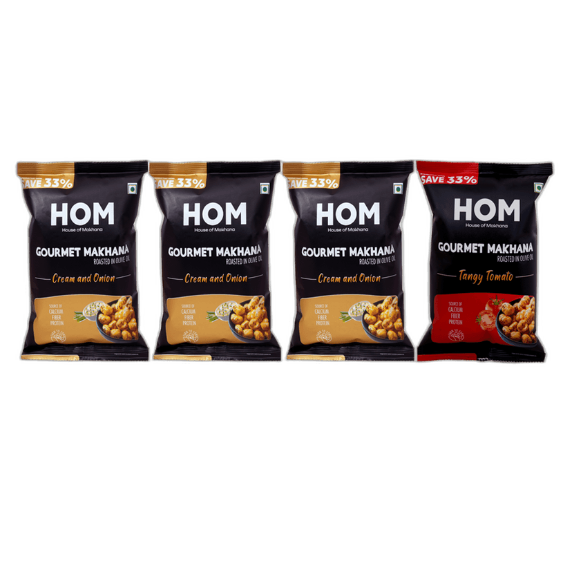 Gourmet Makhana (Pack of 4) with flavors of 3 cream & Onion and 1 Tangy Tomato (14g x 4) - 56 gm view 2